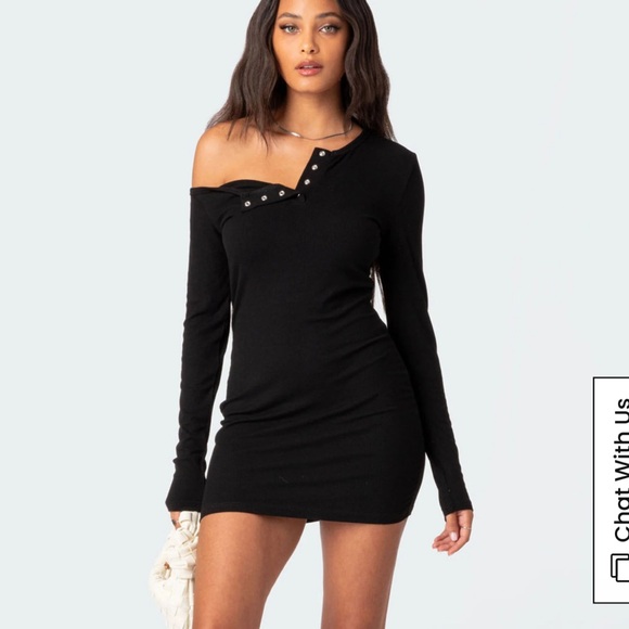 NWT Edikted Soleste Ribbed Mini Dress Black - Picture 1 of 5